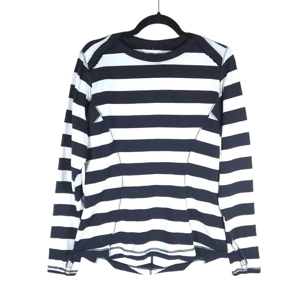 Lululemon Top 6 Black White Striped Long Sleeves Sculpted Fit Athletic Shirt